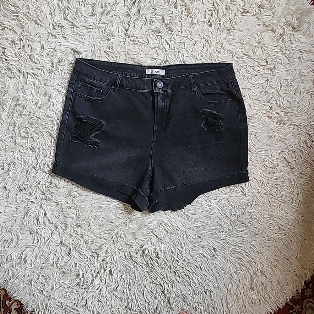Refuge Distressed Jean Shorts Size 16 Washed Black Denim Jean Short Refuge+